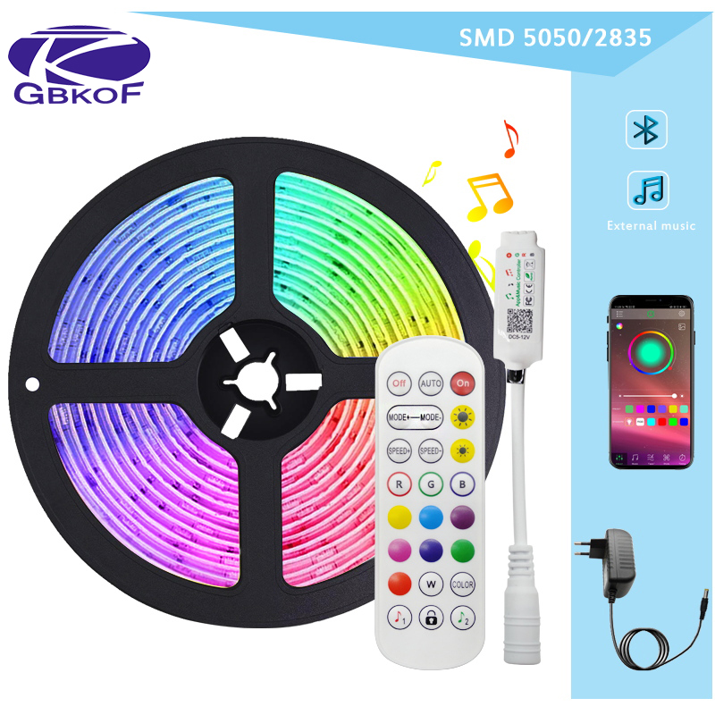 GBKOF30M SMD 5050 RGB Led Strip DC 12V Bộ chuyển đổi nguồn Dải băng linh hoạt Làm sáng dải đèn Led với Bluetooth 24Key + Điều khiển ứng dụng điện thoại để trang trí năm mới