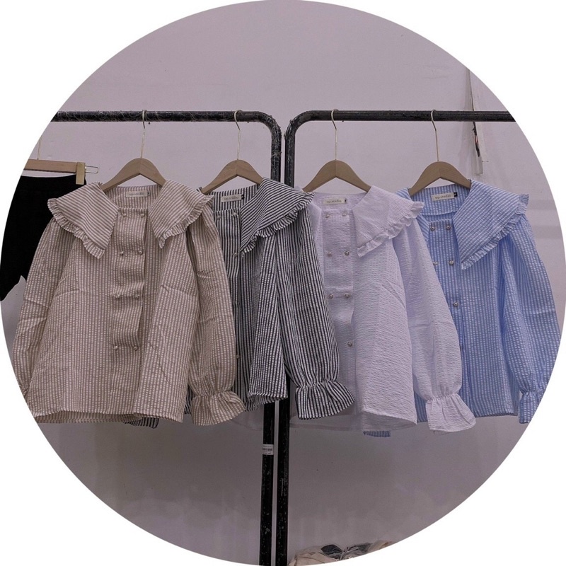 Áo sơ mi chất đũi xốp, cổ bèo phong cách tiểu thư