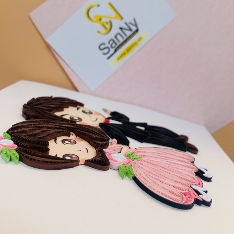 Thiệp tình yêu handmade chất liệu giấy xoắn kích thước 15X15cm