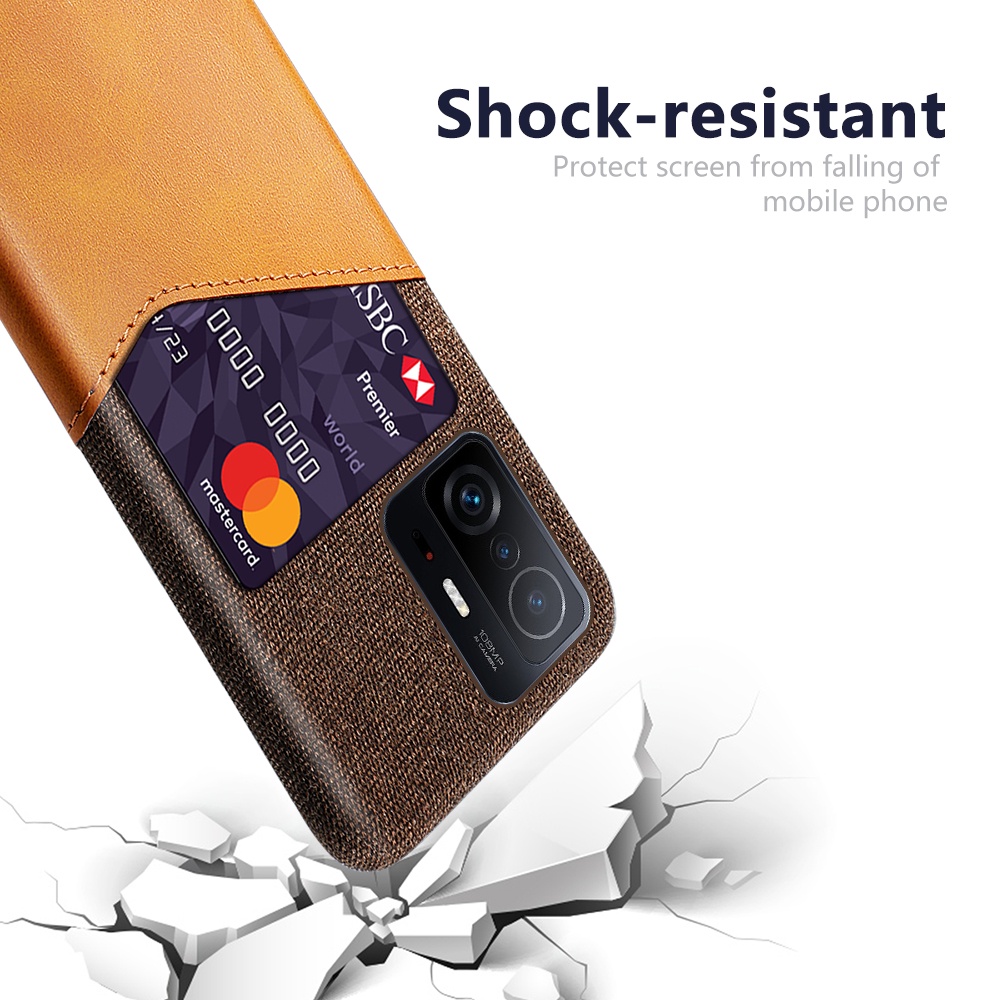 Ốp điện thoại da phối vải kiểu ví chống sốc có ngăn đựng thẻ cho Xiaomi Mi 11T Pro Mi 10T Pro 11 Ultra Lite Pro