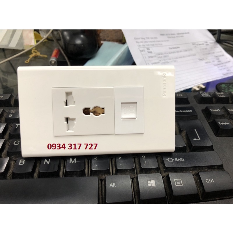 Bộ ổ cắm điện đơn SINO S18CC đa năng  16A-250V+ ổ cắm mạng Cat6 lắp mặt Pansonic cao cấp