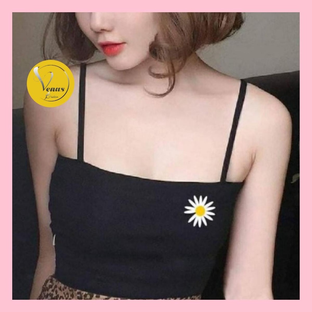 Áo hai dây HOA CÚC áo 2 dây croptop ôm body sợi bún nữ mềm co giãn _VIETVENUS