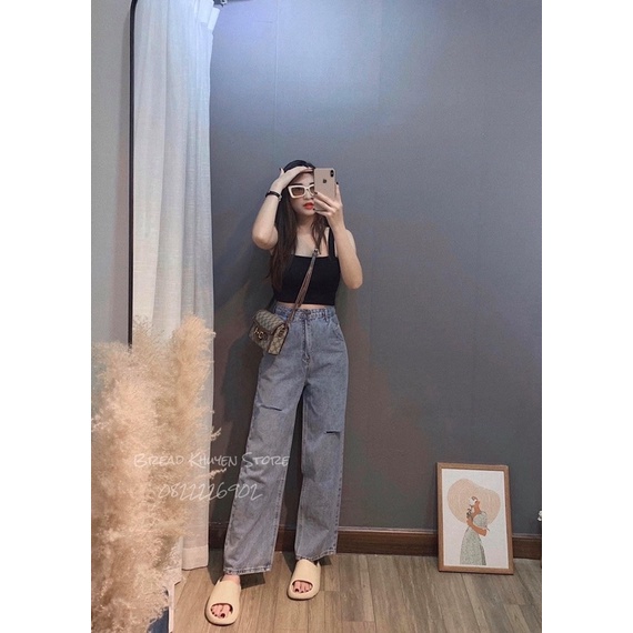 Quần jeans xuông trơn rách 2 dáng basic hack chân thẳng tắp