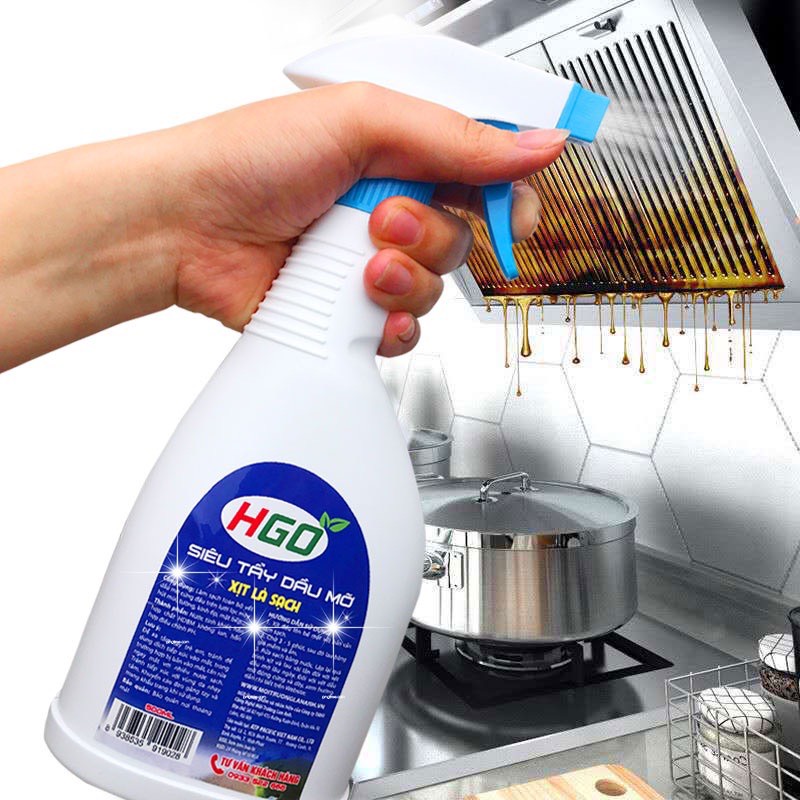 Tẩy dầu mỡ nhà bếp HGO tẩy sạch lưới lọc máy hút mùi, bếp ga, bếp từ, tường ốp, chậu rửa bát an toàn tiện lợi – 500ml