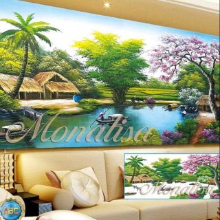 Tranh đính đá tlàng quê đẹp 120x65cm