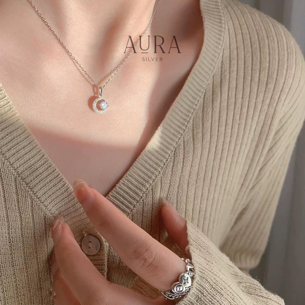 Dây chuyền bạc nữ AURA vòng cổ bạc 925 Crescent Moon-DC29
