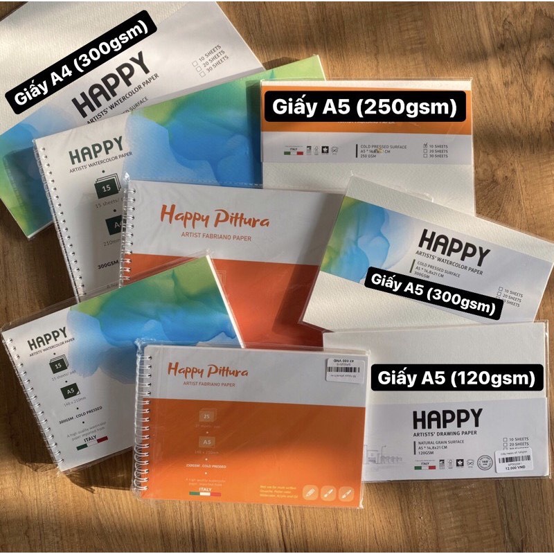 [Mua 1 Tặng 1] Sổ Happy 300gsm - Sổ Happy 250gsm - Quà đọc mô tả