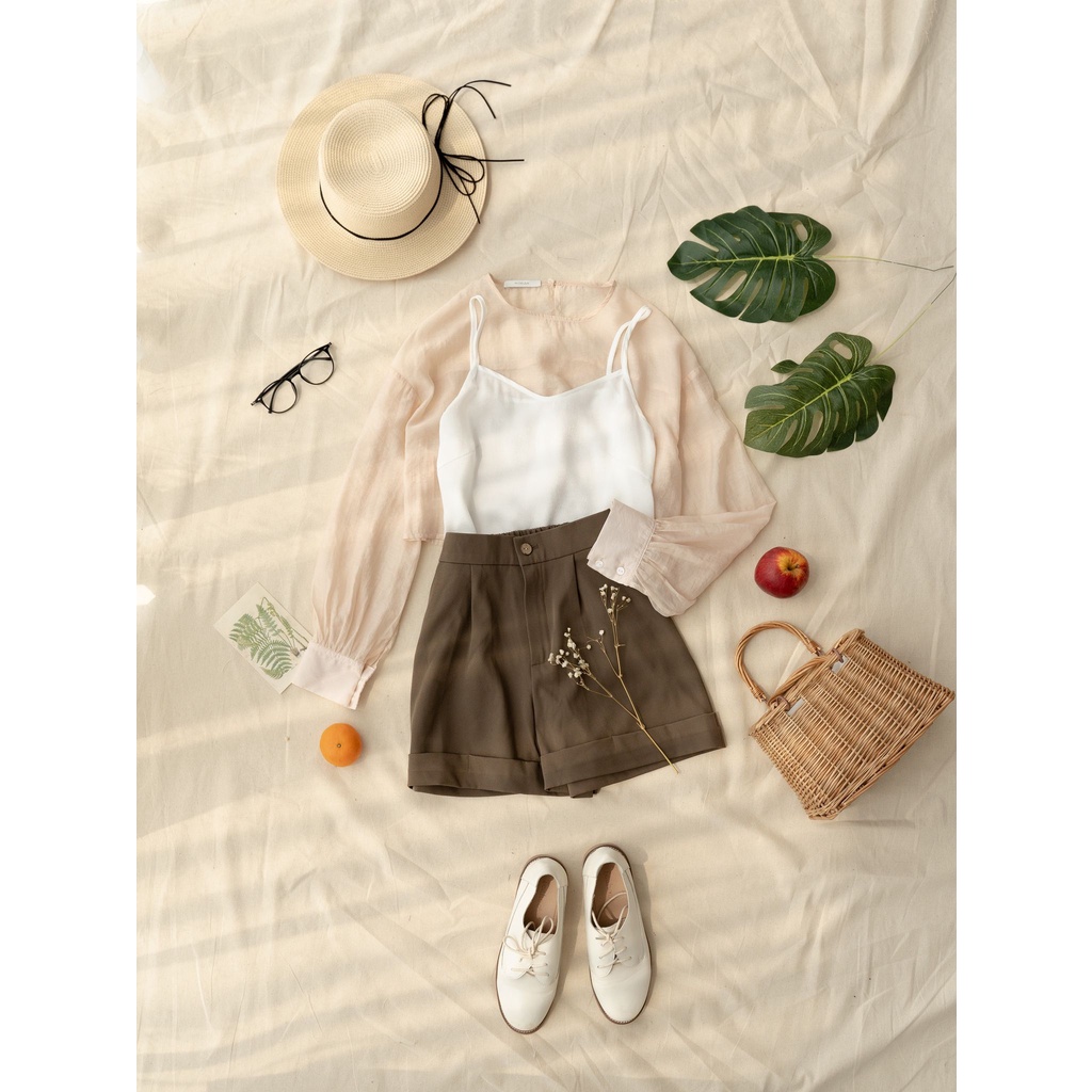 Áo sơ mi croptop dài tay chất vải tơ MADELEN