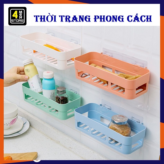 Kệ nhựa treo tường nhà tắm hình chữ nhật , nhà bếp dán tường chịu lực - Kệ nhà tắm