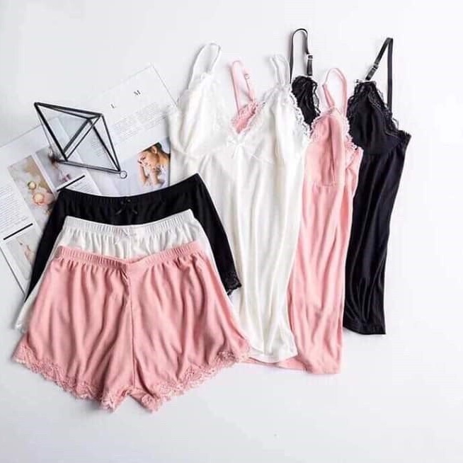 Đồ ngủ sexy / ĐỒ NGỦ 2 DÂY VIỀN REN, CHẤT LIỆU THUN BORIP CAO CẤP, KÈM QUẦN ĐÙI SIÊU DỄ THƯƠNG, FREESIZE DƯỚI 60kg Sexy_