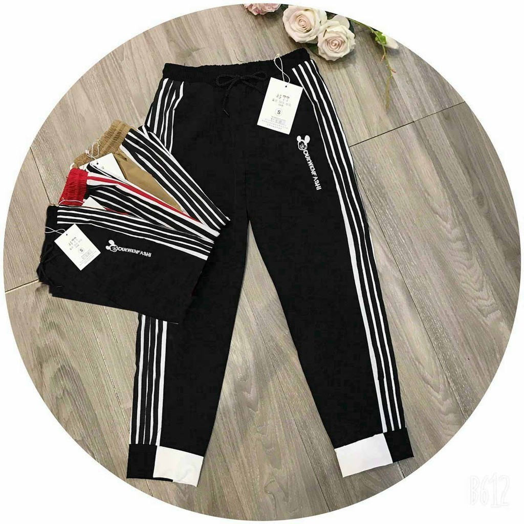 ❤️ GIÁ SỈ ❤️ QUẦN BAGGY 3 SỌC BASIC LƯNG THUN, QUẦN JOGGER DÀI ĐEN NỮ VẢI THUN XỊN
