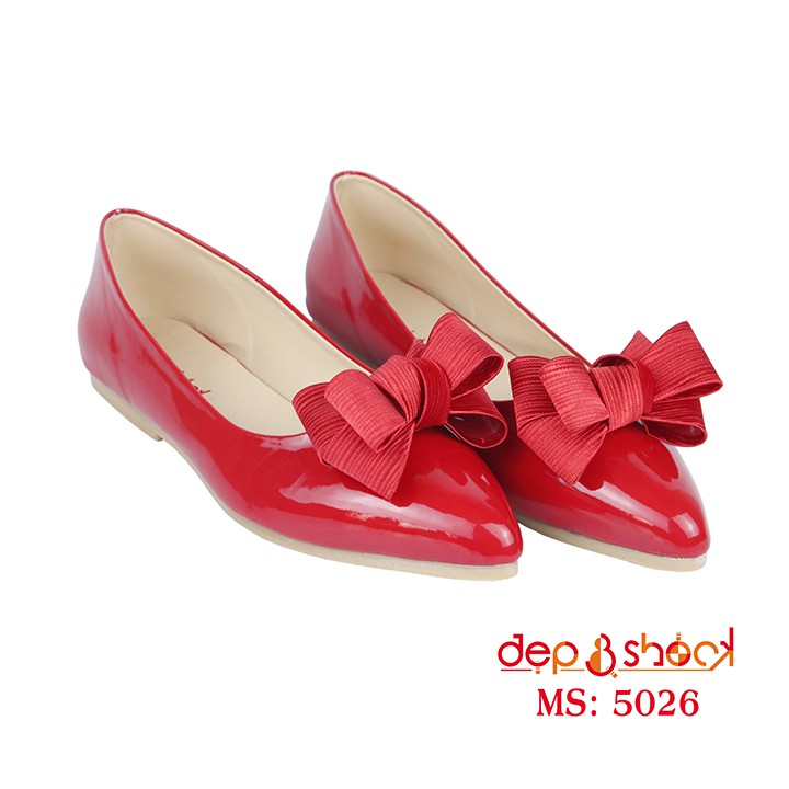 Giày Búp Bê big size Mũi Nhọn Đính Nơ Màu Đỏ MS- 5026