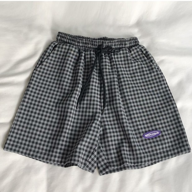 Women Plaid Drawstring Shorts Leisure All-match loose Summer new style Home pants