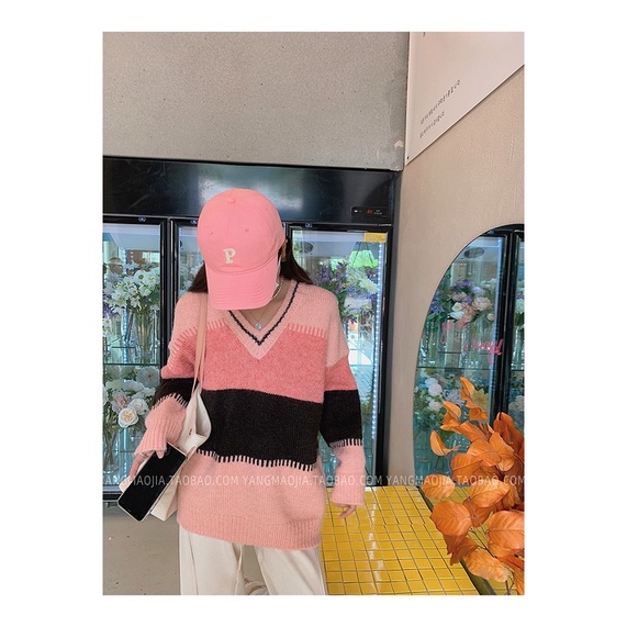 MỚI Áo len sọc ngang cổ chữ V thời trang nữ áo sweater nữ