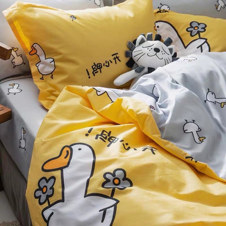 Bộ vỏ chăn ga gối chất cotton poly họa tiết vịt bầu