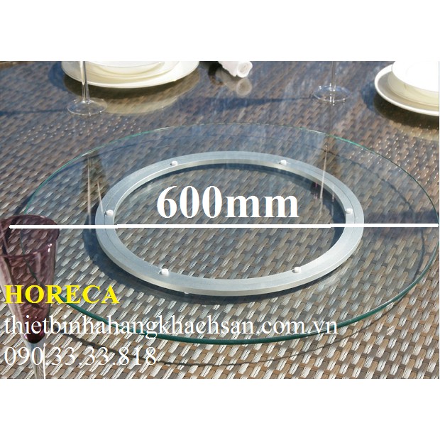 bộ mâm xoay bàn ăn 600mm bao gồm đế nhôm 300mm, mặt kính cường lực 600mm dày 10ly, mài bóng cạnh,trong suốt