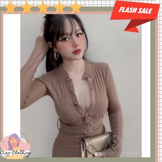 Đầm body len xoắn đai thắt eo V48