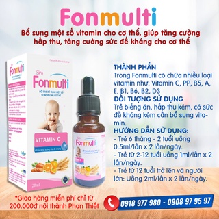 Bổ sung một số vitamin cho cơ thể bé ,n âng cao sức khỏe, tăng cường sức đề kháng FONMULTI 20 ml