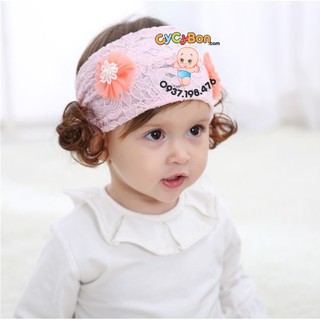 [Free Ship + Hoàn Xu] Băng Đô Turban Cho Bé Tóc Giả Ren Đính 2 Bông Cam !