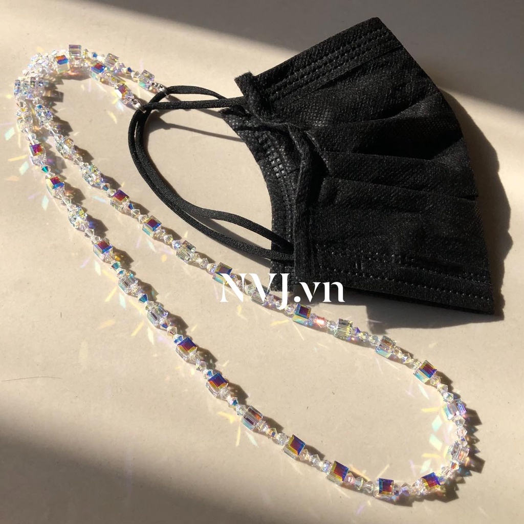 Dây đeo đa năng  cao cấp sang trọng với pha lê Swarovski hạt vuông 6ly 5601 001AB
