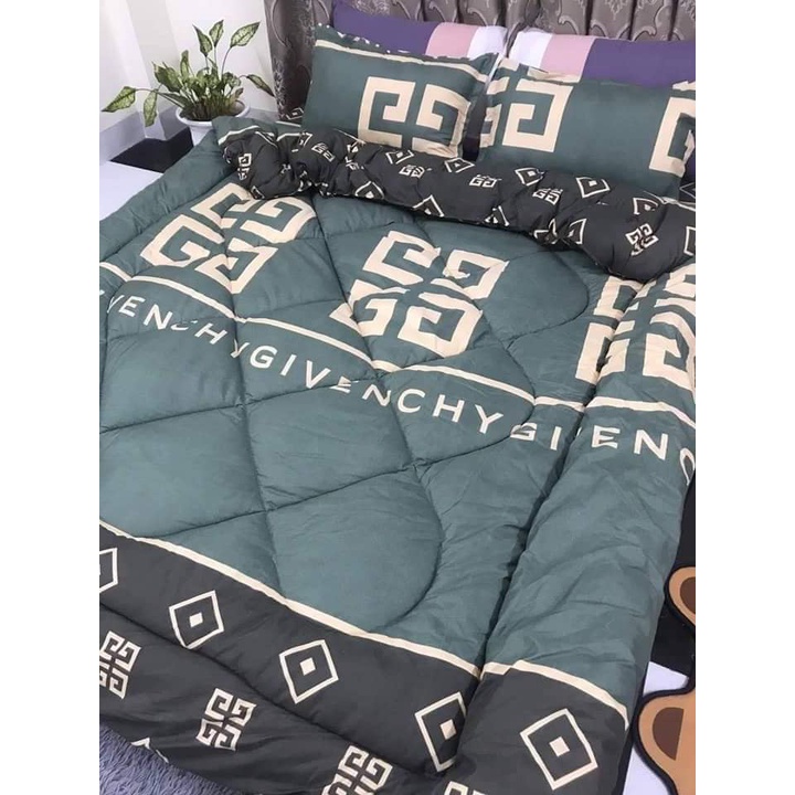 Trọn bộ 5 món ga gối chăn phao poly cotton có ruột bông dày loại 1