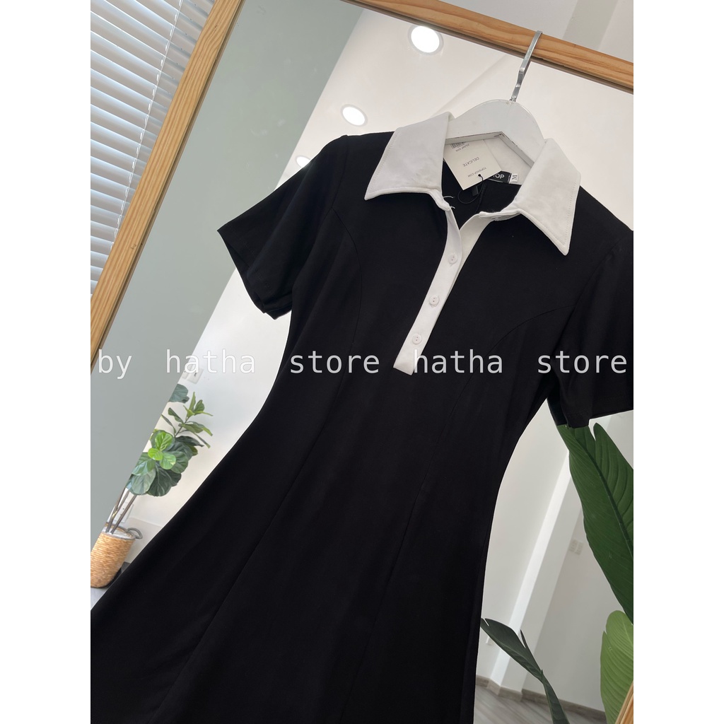 Đầm xoè dáng chữ A cổ polo viền chất thun cotton kèm ảnh thật 4569