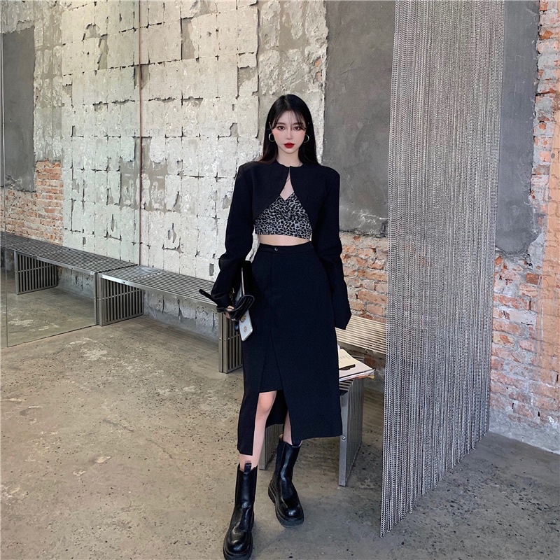 [hot TikTok thaohoang]Set áo khoác vest croptop+áo 2 dây crop da beo+váy/quần dài chic ulzzang sam sam Boutique | BigBuy360 - bigbuy360.vn