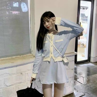 SET CROP XANH POLO VIỀN TRẮNG + CHÂN VÁY