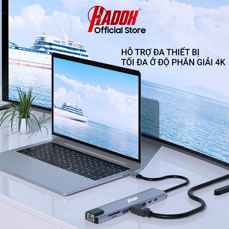 Hub chuyển đổi Type C 8in1 sang USB 3.0 OTG - HDMI - LAN - TypeC PD - Cổng chuyển Type-C cho Macbook, Laptop, Điện thoại