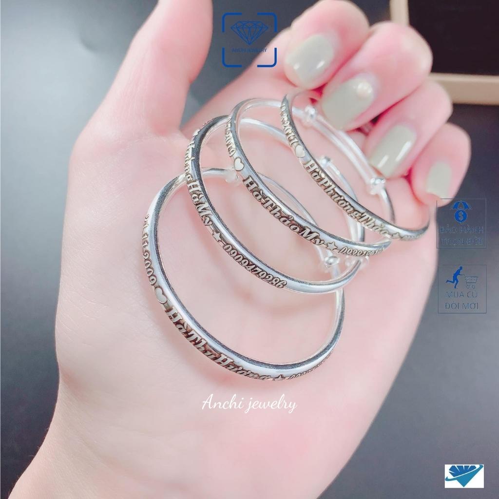Lắc tay kiềng khắc tên cho bé sơ sinh - bạc nguyên chất, Anchi jewelry