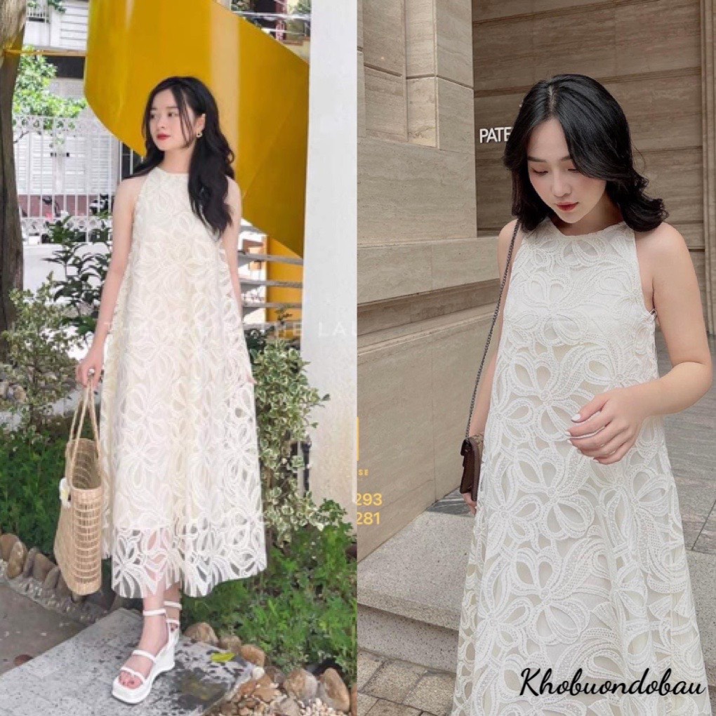 Váy Nữ Cổ Yếm Chất Liệu REN Cao Cấp Mặc Đi Biển, Đi Du Lịch Siêu Xinh  VN2203