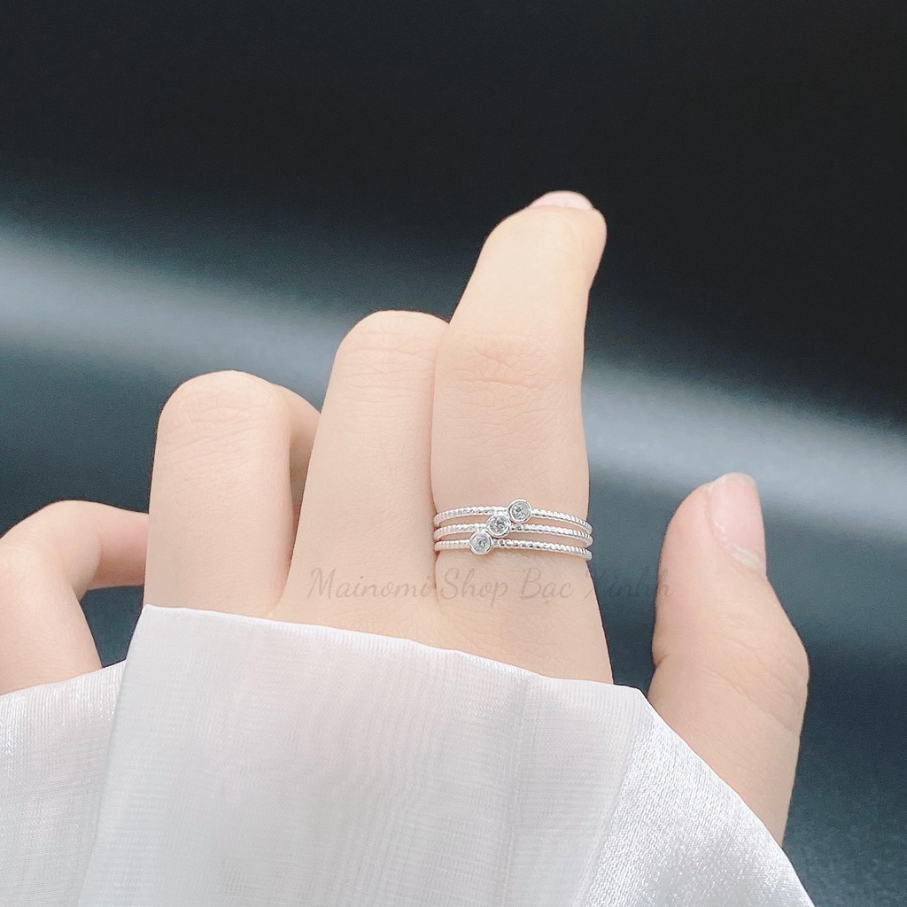 Nhẫn xoắn basic chấm đá nhỏ nhắn MAINOMI dáng mini mix đc nhiều kiểu