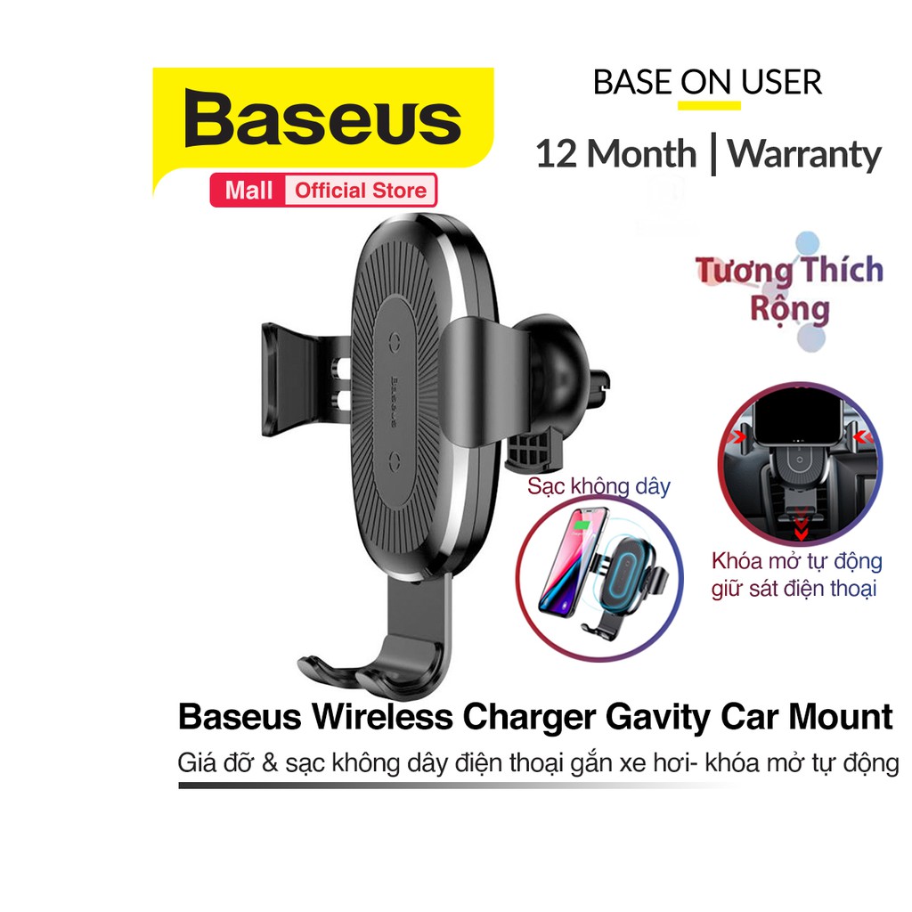 Giá đỡ kiêm sạc không dây Baseus Wireless Charger Garvity Car Mount gắn xe hơi cho Smart Phone