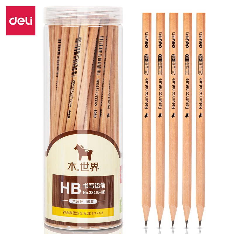 Bút chì gỗ lục giác Deli - Cán bút 6 cạnh - 50 cái/lọ - WS907