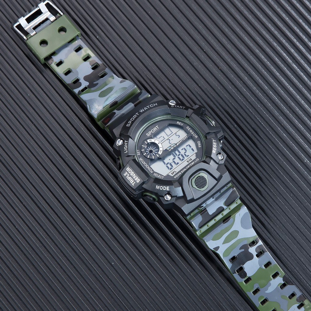 Đồng hồ thể thao điện tử nam Tisselly T65T phong cách QUÂN ĐỘI đèn led ban đêm, đầy đủ chức năng dây nhựa silico