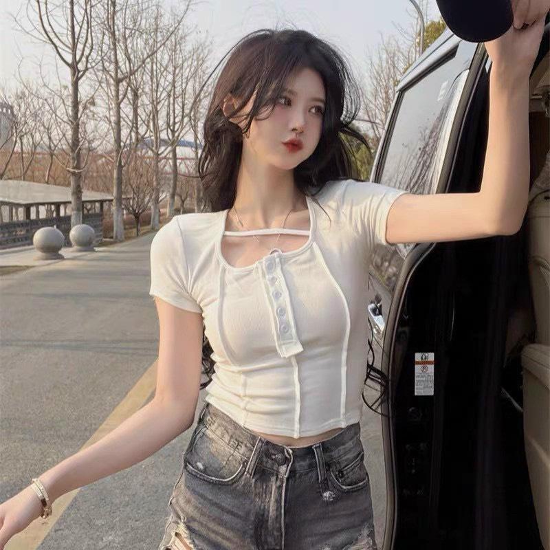 Áo Croptop Ôm Body Tay Ngắn Gân Nổi alohashop91