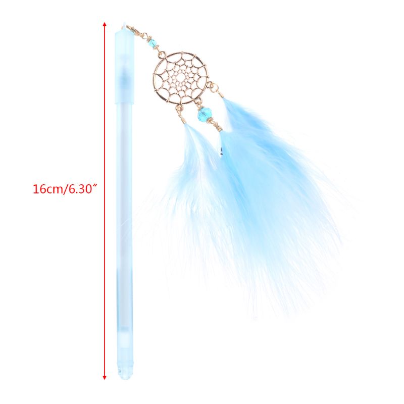 Bút Mực Gel Hình Dreamcatcher Đính Lông Vũ Pha Lê Trung Tính Cho Bé