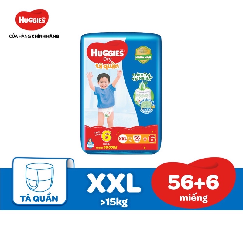 ( Tặng 6 Miếng ) Tã Quần Huggies Dry Size XXL - 56 Miếng