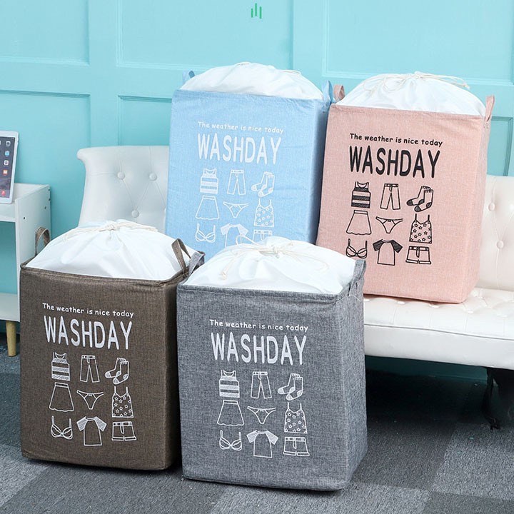Túi Đựng Chăn Màn Quần Áo Bằng Vải WASHDAY 75L -Giỏ Vải Cỡ Lớn Có Khung Thép Và Quai Xách,Có Thể Gấp Gọn 88307 SIÊUTHI88
