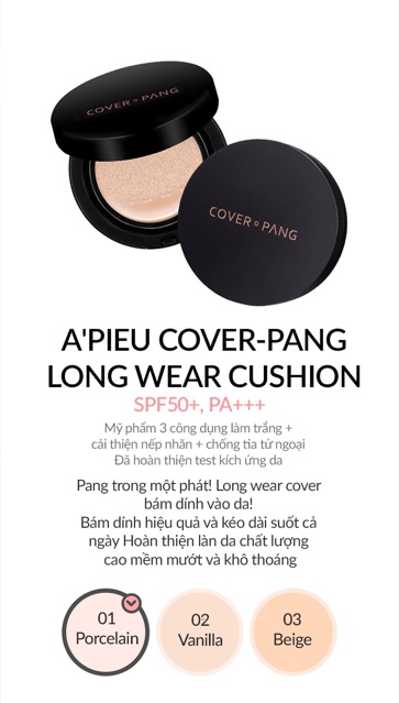 Phấn nước Dưỡng trắng, Che phủ cực tốt A'PIEU COVER-PANG LONG WEAR CUSHION