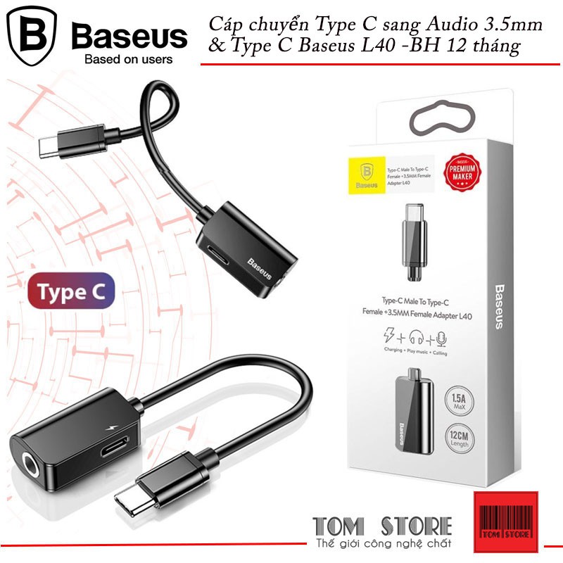 Cáp chuyển Type C sang Audio 3.5mm &amp; Type C Baseus L40 -Bảo hành 12 tháng