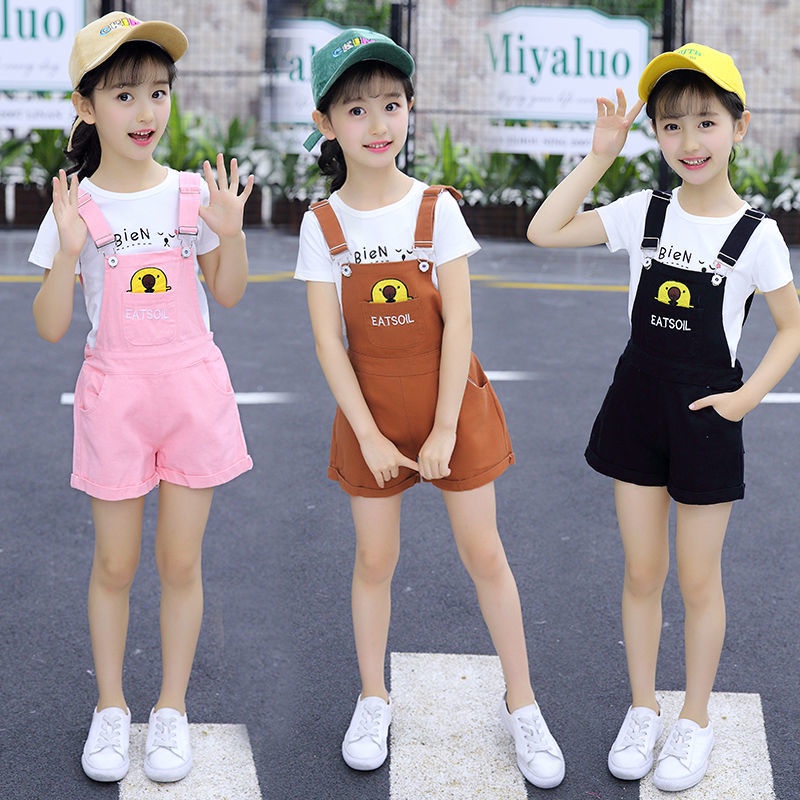 quần áo trẻ em, bộ đồ yếm bé gái, phiên bản Hàn Quốc, hai mảnh, thun nam nữ lớn, đùicwr