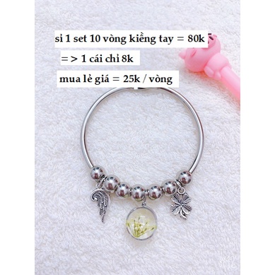 Sỉ 1 set 10 vòng kiềng tay mặt hình HOA KHÔ ép thủy tinh