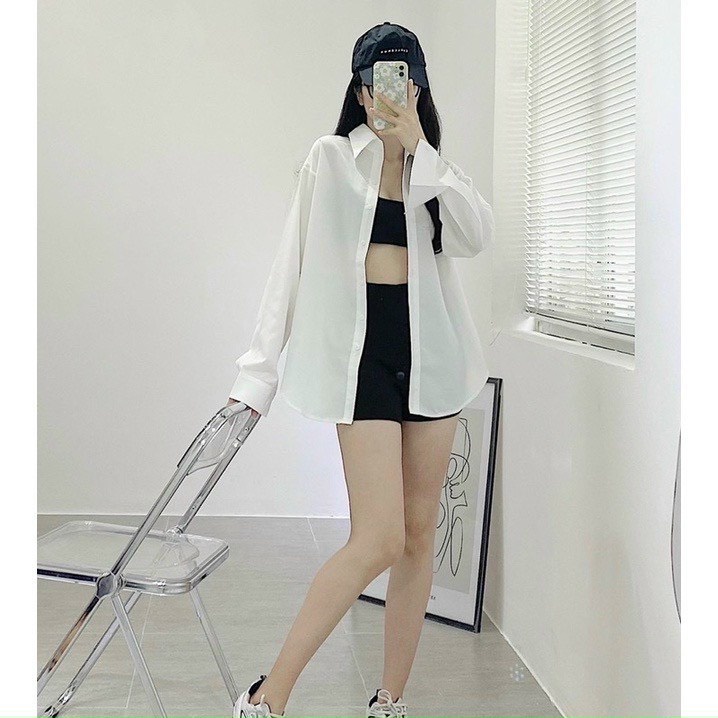 set 3 món áo 2 dây quần short kèm áo sơ mi voan mềm mịn form rộng