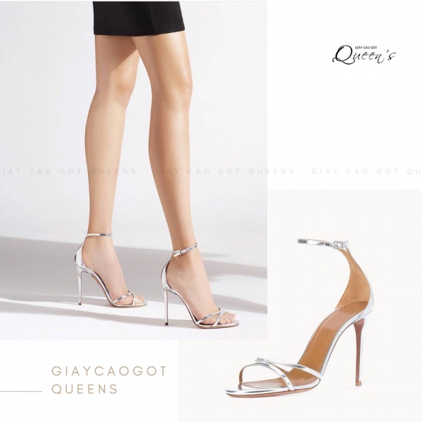 Giày Cao Gót Sandal Màu Bạc Bít Gót Hở Mũi Chéo Trước Dây Mảnh Tinh Tế Tôn Dáng Cho Nữ Cao Cấp Chuẩn Size Cao 9-11cm