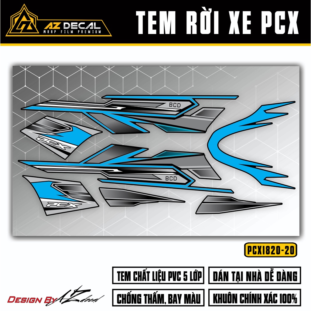 Decal Chế Dán Xe PCX 125 160 150 Mẫu BCD | PCX-20 | Tem Rời Dán Xe Máy PCX Chống Nước, Bền Màu