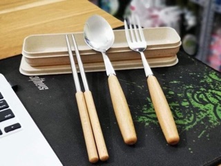  Bộ thìa dĩa lúa mạch cán gỗ cao cấp