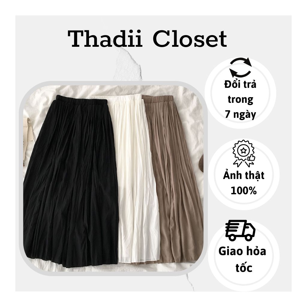 Chân váy xếp ly dài vintage Midi Thadii thiết kế lưng thun co giãn tốt thoải mái nổi bật