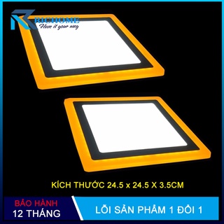 Bộ 2 đèn ốp trần, đèn led ốp trần nổi 24w 2 màu 3 chế độ thiết kế vuông thay đổi ánh sáng theo mỗi lần bật tắt công tắc