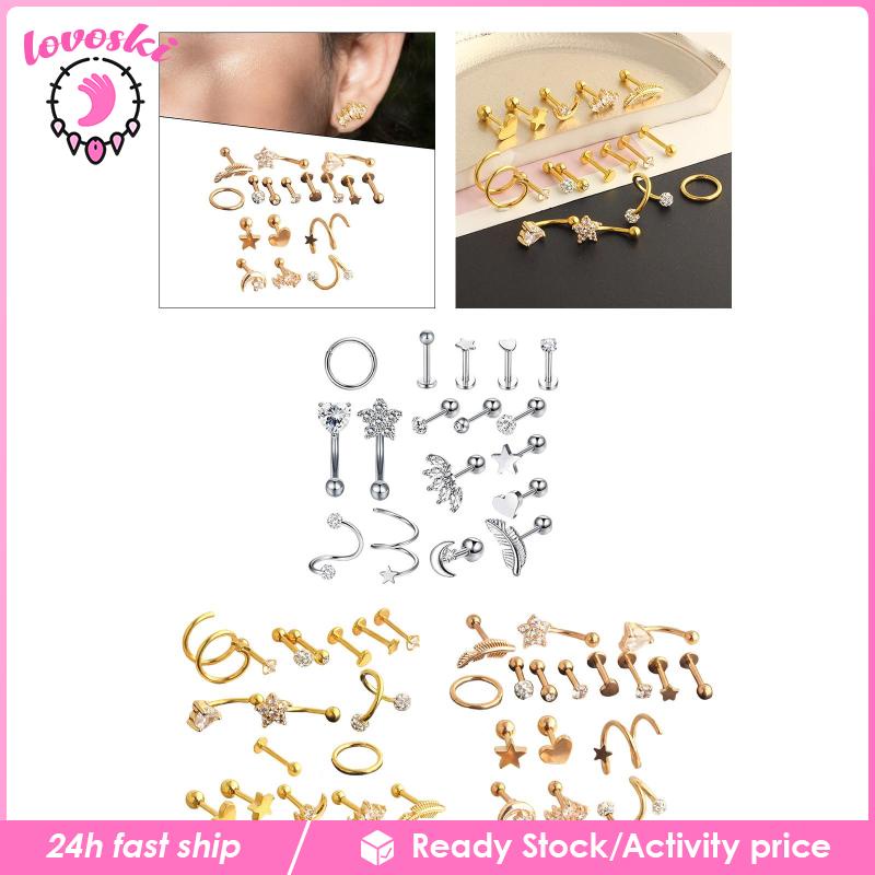 Set 17 Khuyên Mũi Thép Không Gỉ Cá Tính